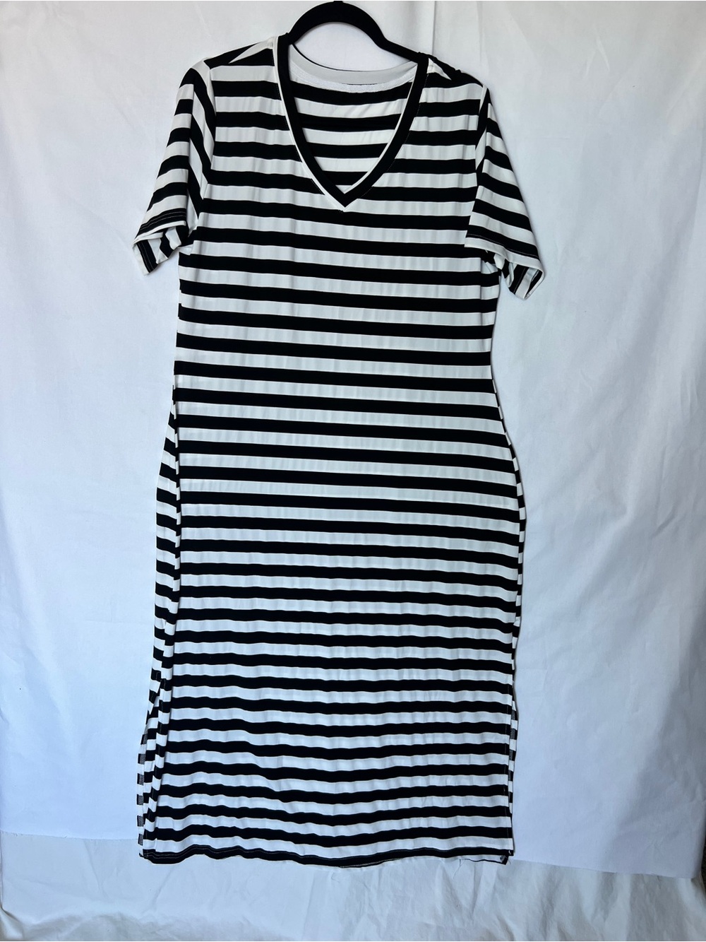 Black & White Striped V-Neck Women’s Dress